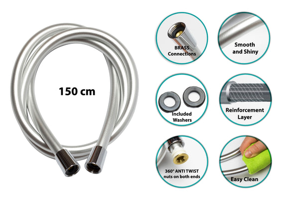 Krodo 1.5M/59 Inch Silver PVC Shower Hose - bath-accessories.co.uk